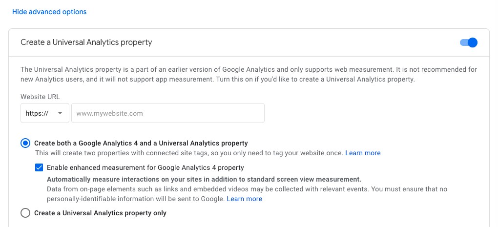 Google Analytics settings