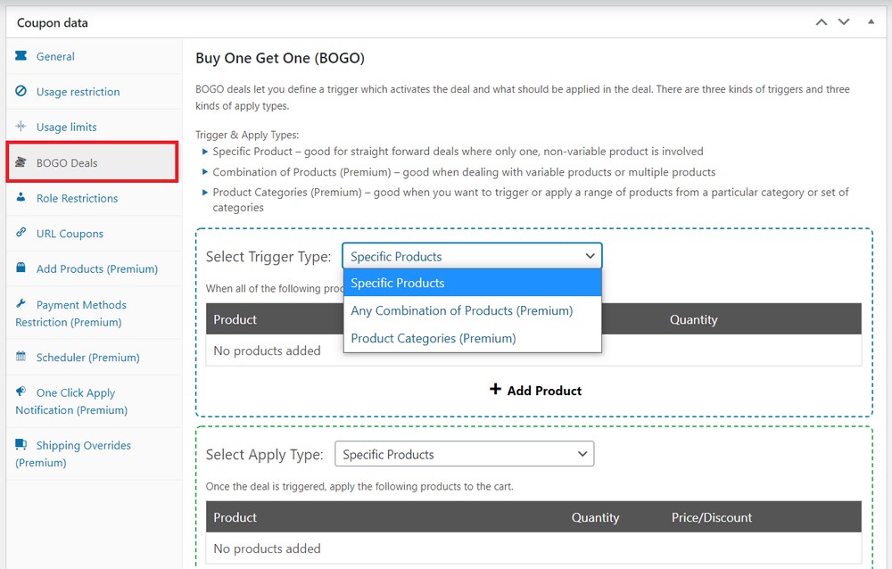 WooCommerce bogo deals