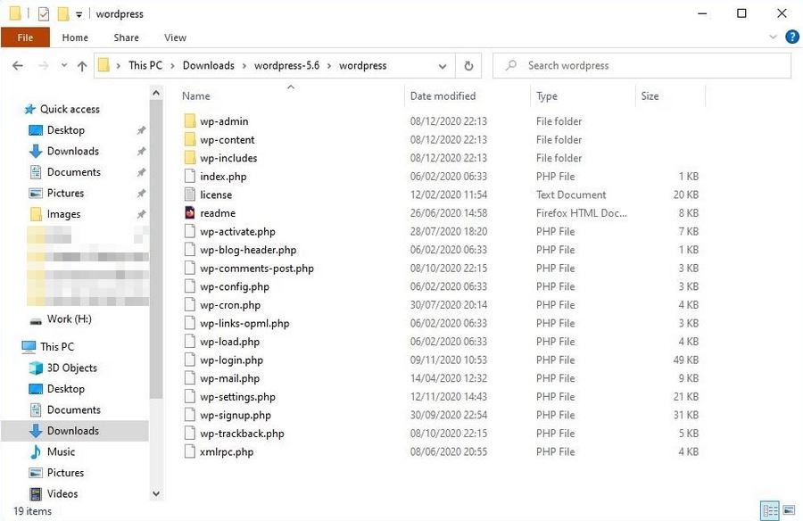 WordPress downloaded files