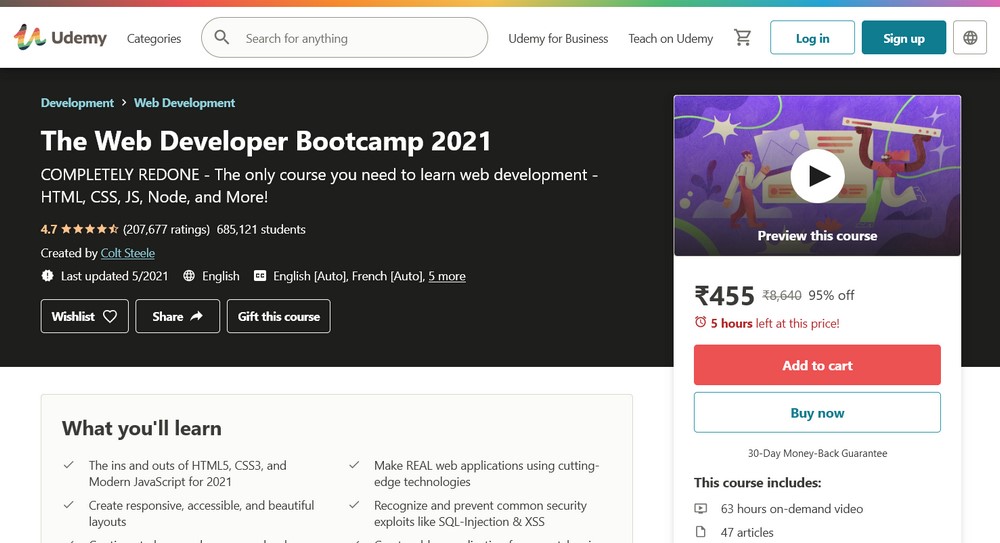 The Web Developer Bootcamp udemy course