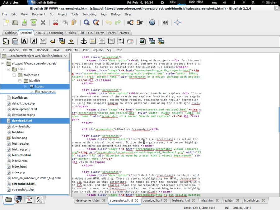 Bluefish text editor