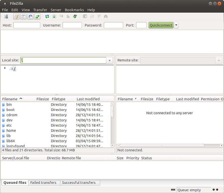 FileZilla interface