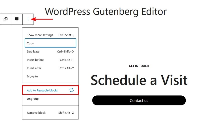 Gutenberg Add to reusable blocks