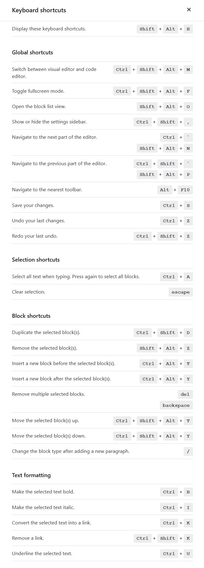 Gutenberg keyboard shortcode