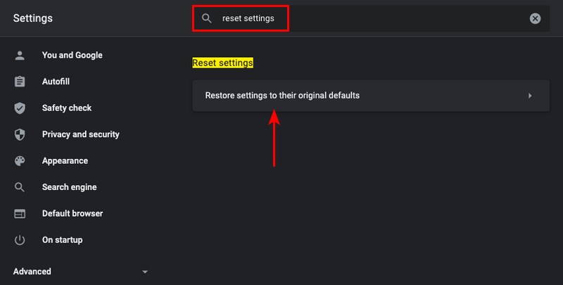 chrome reset settings