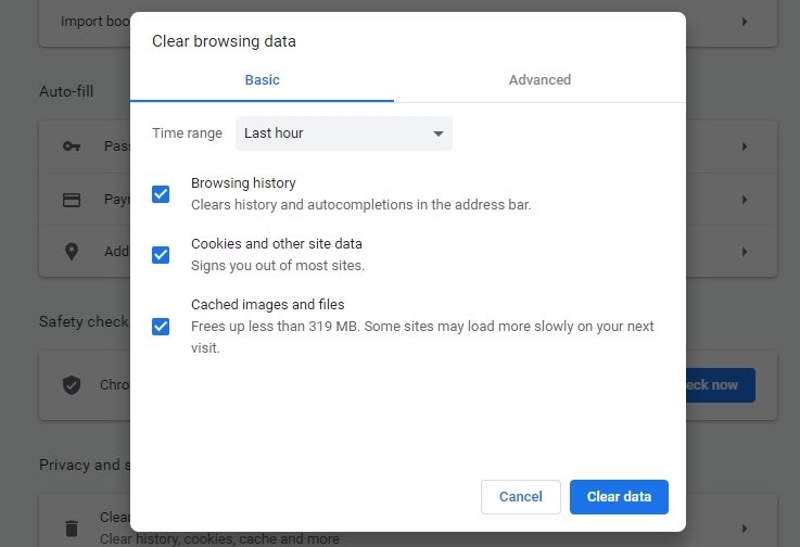 Clear browser data chrome