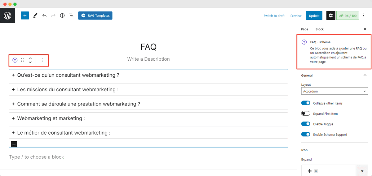 FAQ schema block