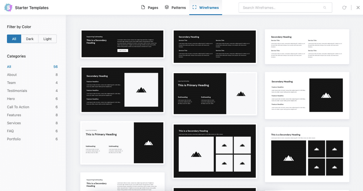 Starter templates wireframe blocks