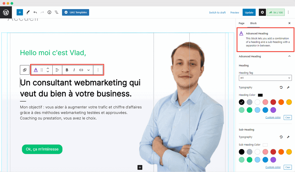 Vlad website using gutenberg editor