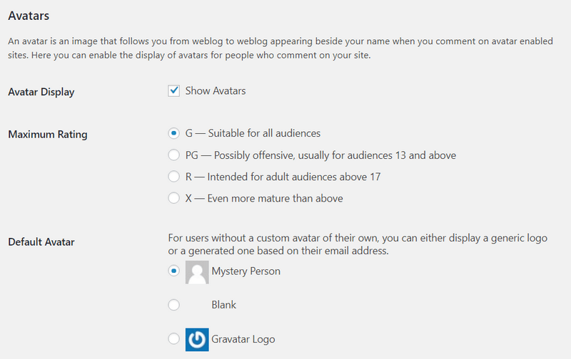WordPress avatars setting