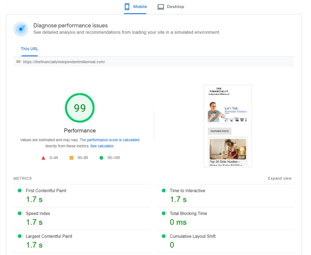 Website score after WP rocket and Astra optimizations