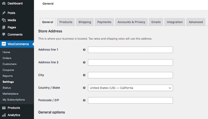 WooCommerce General Settings