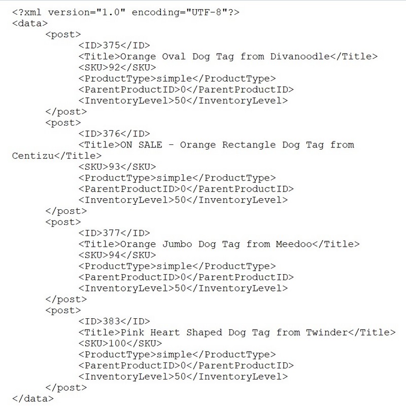 WooCommerce product data XML file