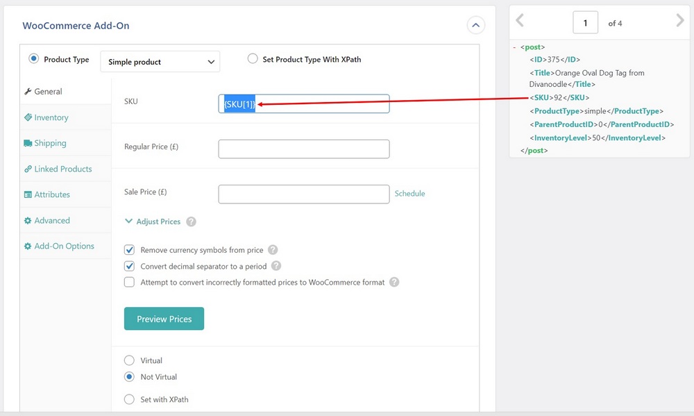 WooCommerce product settings