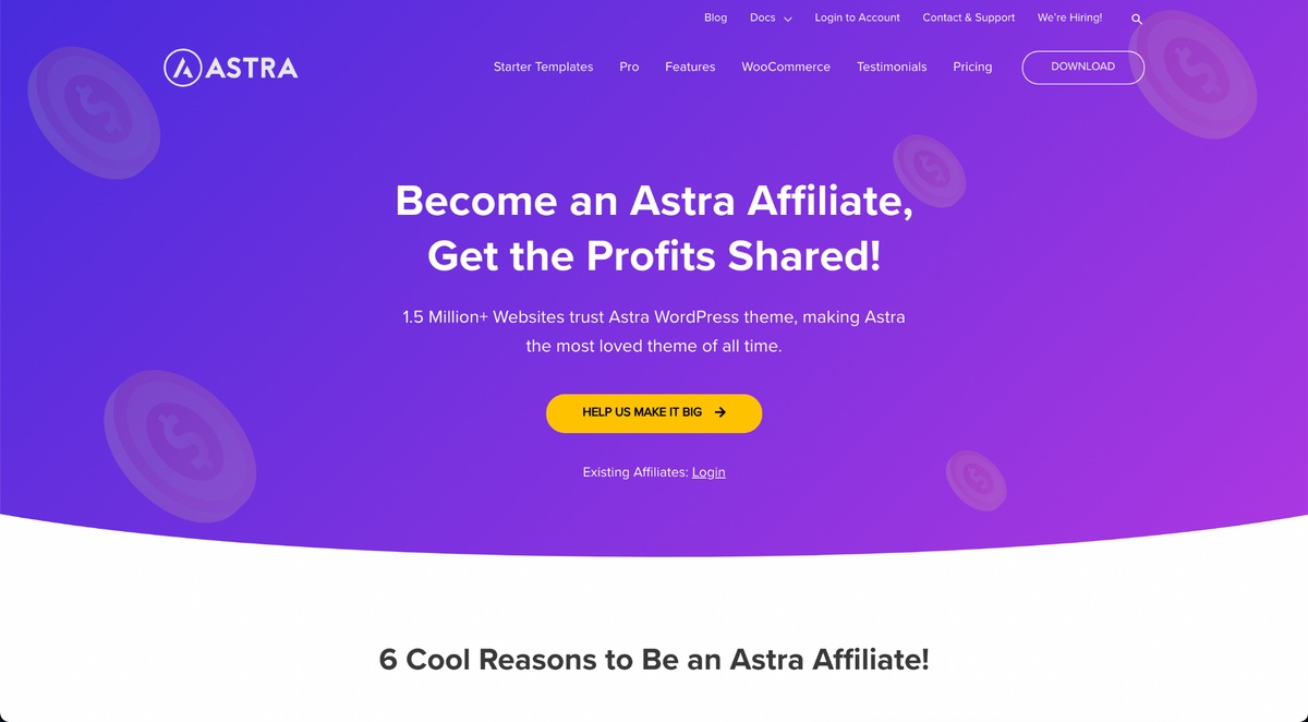 Astra affiliate page