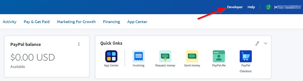 go to paypal developer account