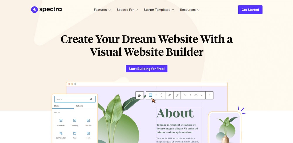 Spectra free WordPress landing page builder