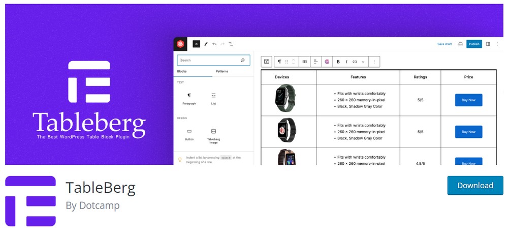 Tableberg WordPress plugin
