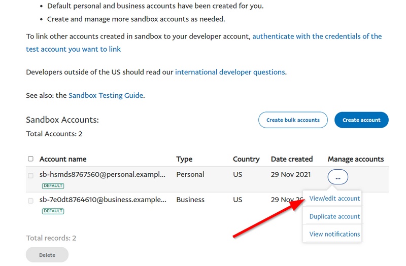 view edit personal paypal sandbox account settings