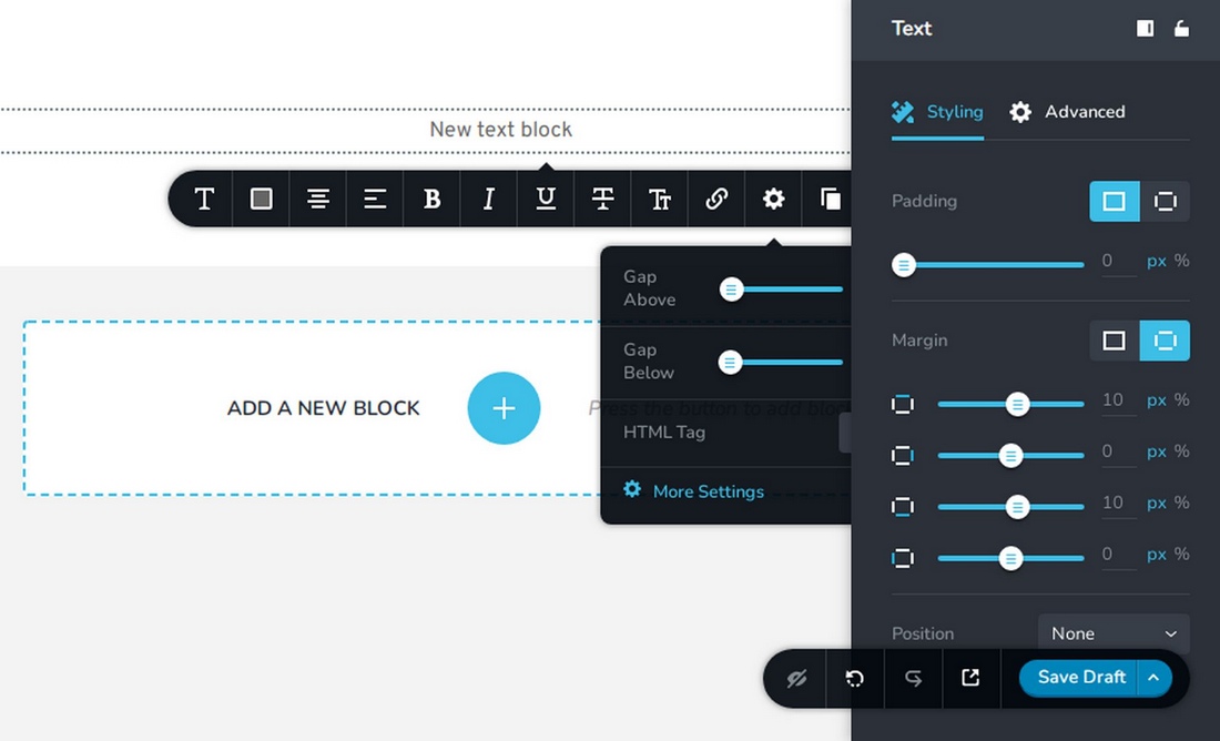 Brizy blocks settings in WordPress