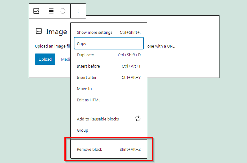 Gutenberg remove block option