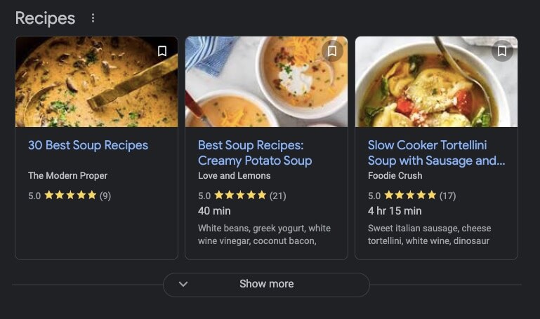 Recipe rich snippet example