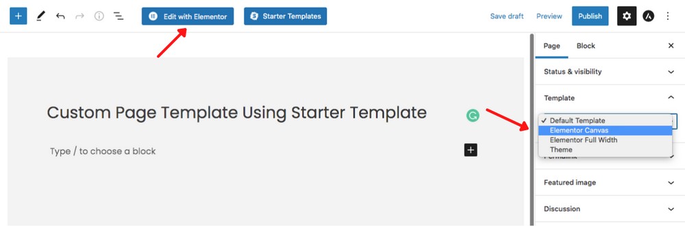 Edit With Elementor and template option