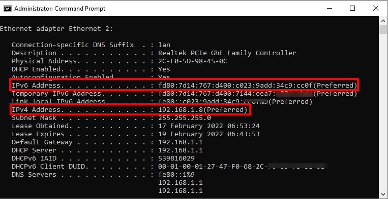 IP addresses in Windows CMD