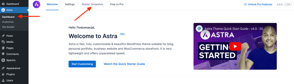 Add Starter Templates with Astra