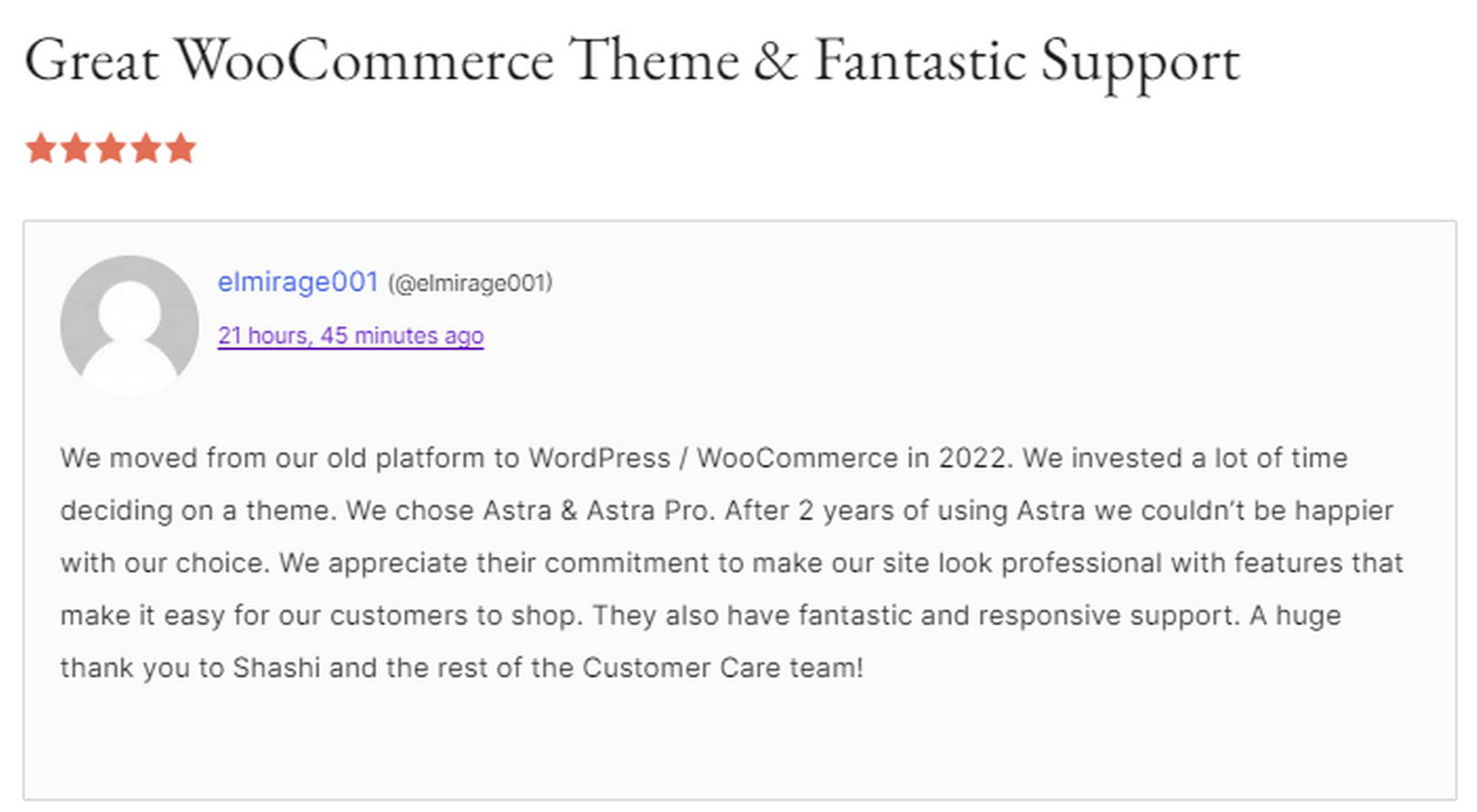 astra testimonial