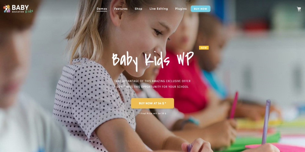 baby kids WordPress theme demo website
