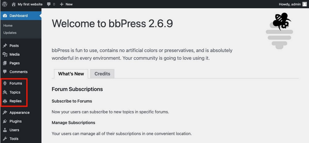 BBPress welcome screen