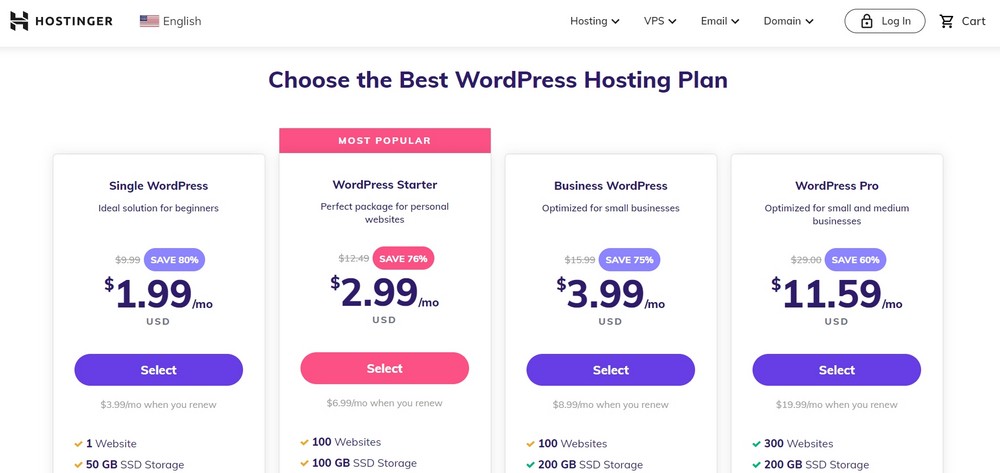 hostinger hosting plans