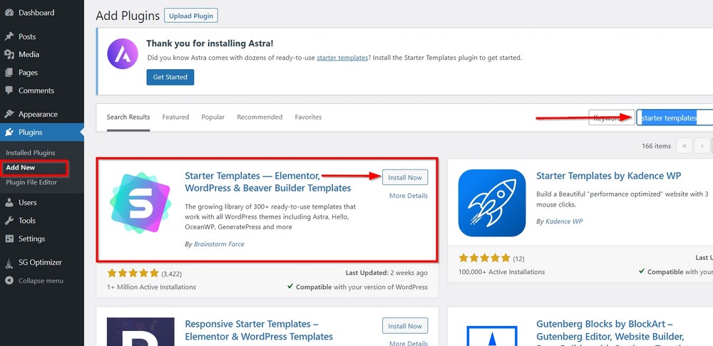 install starter templates plugin