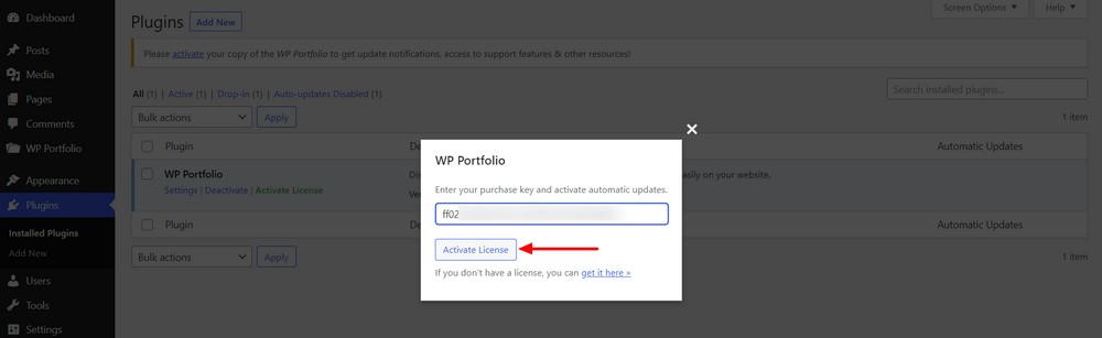 Paste license key