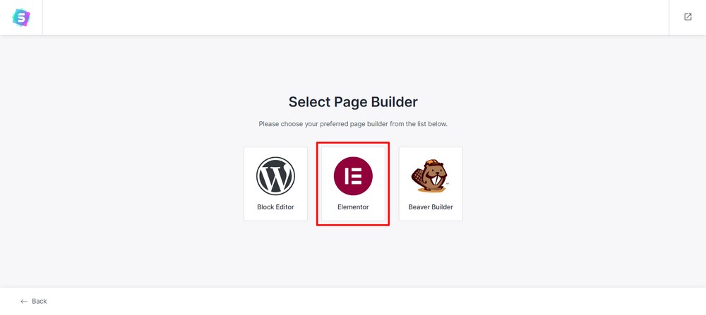 Select Elementor page builder