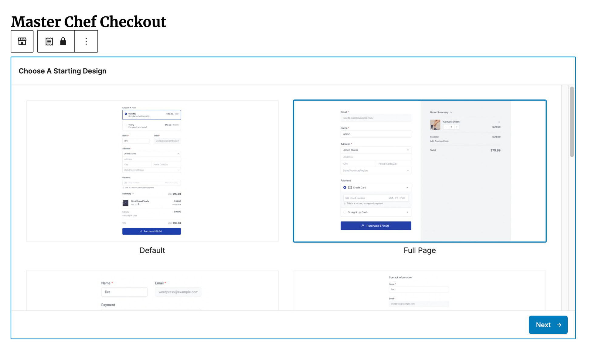 choose form template for checkout page