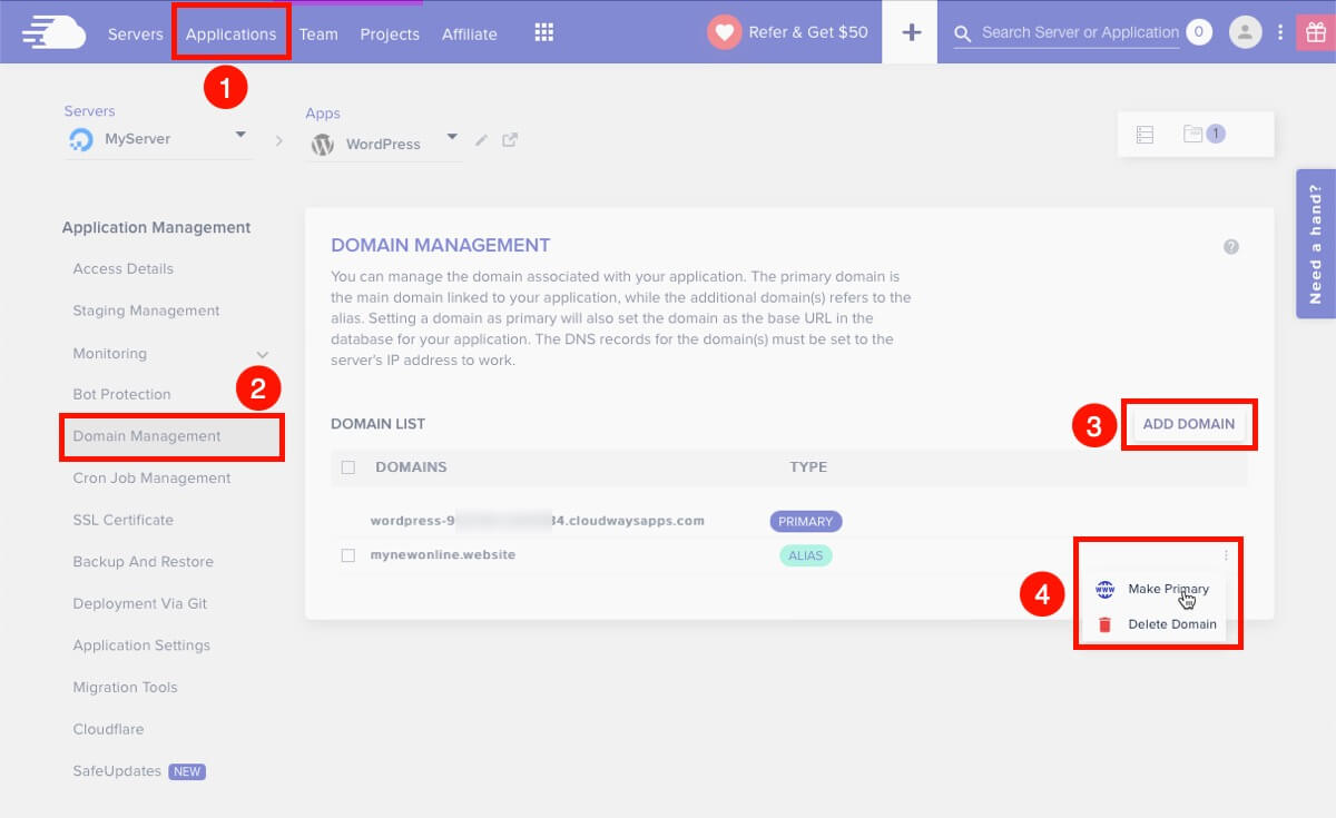 Connect custom domain in cloudways