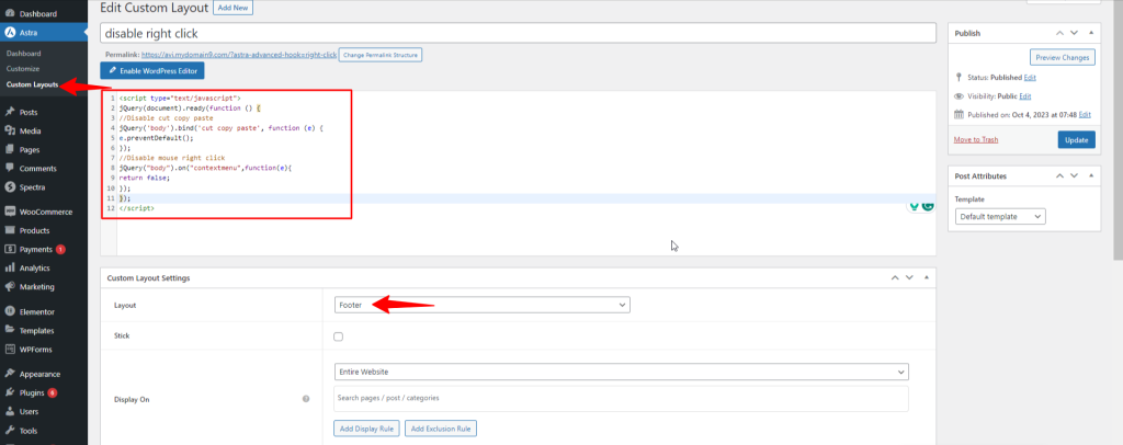 adding javascript code to custom layouts