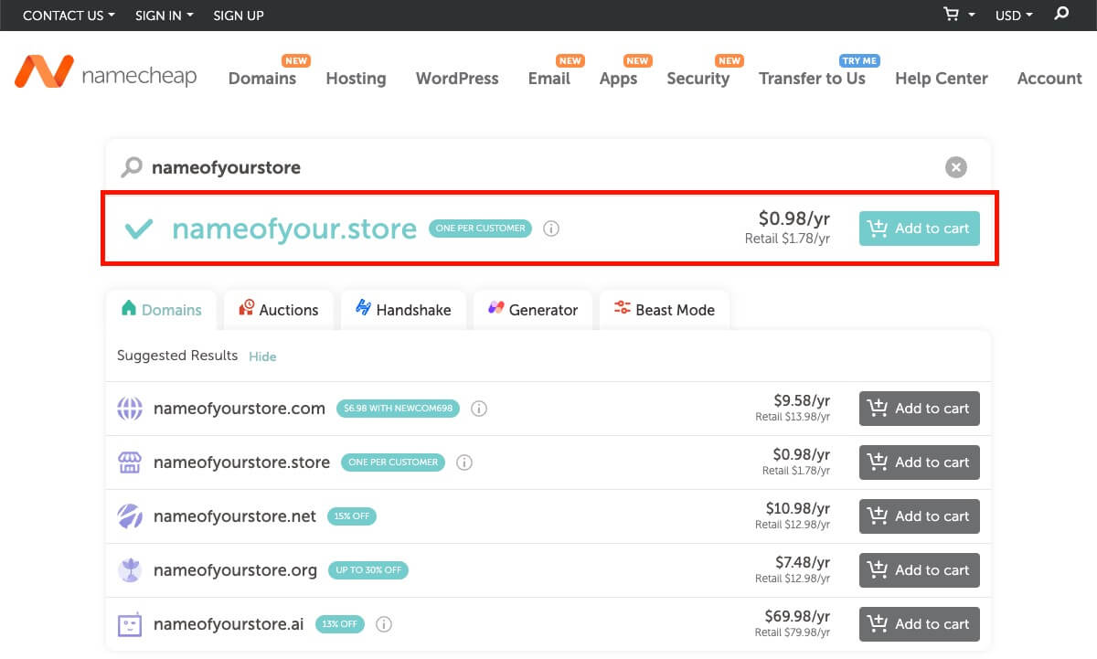 Domain pricing namecheap