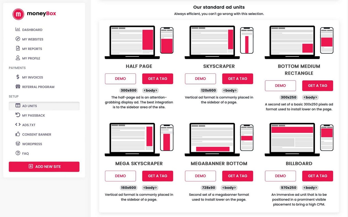 Banner sizes and positions