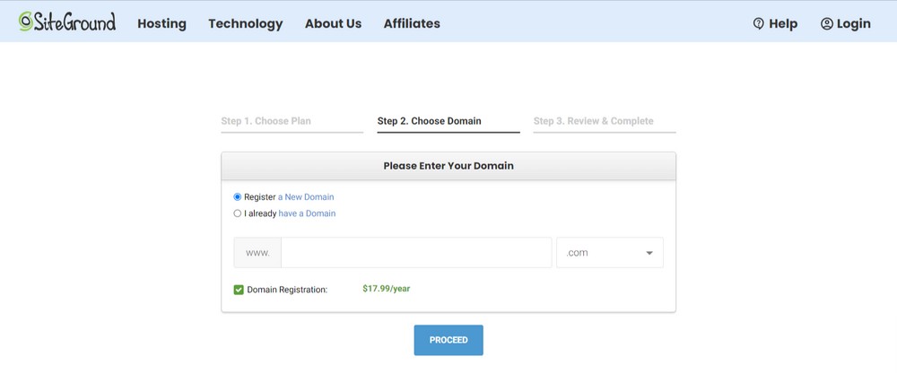 SiteGround checkout process