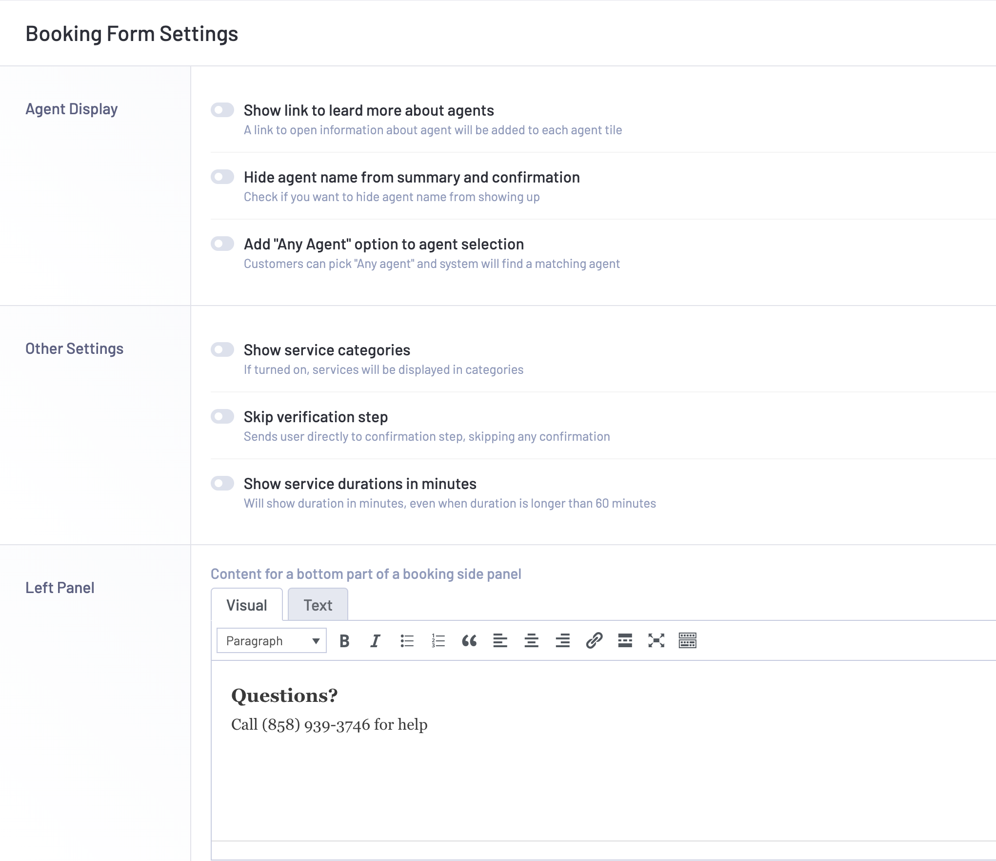 LatePoint booking form setttings