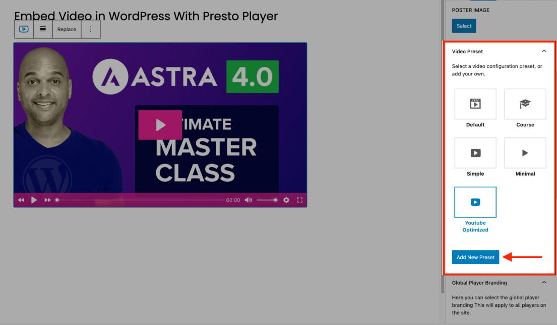 video presets in presto player