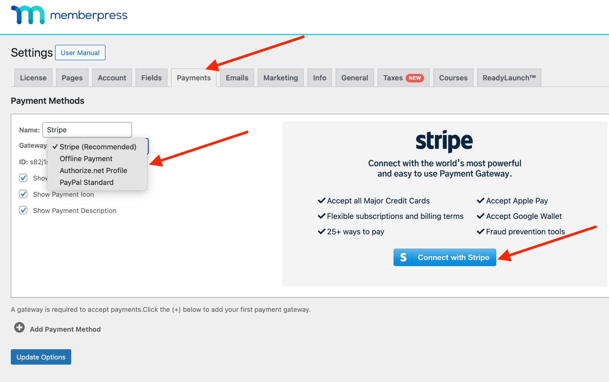 memberpress payment method list