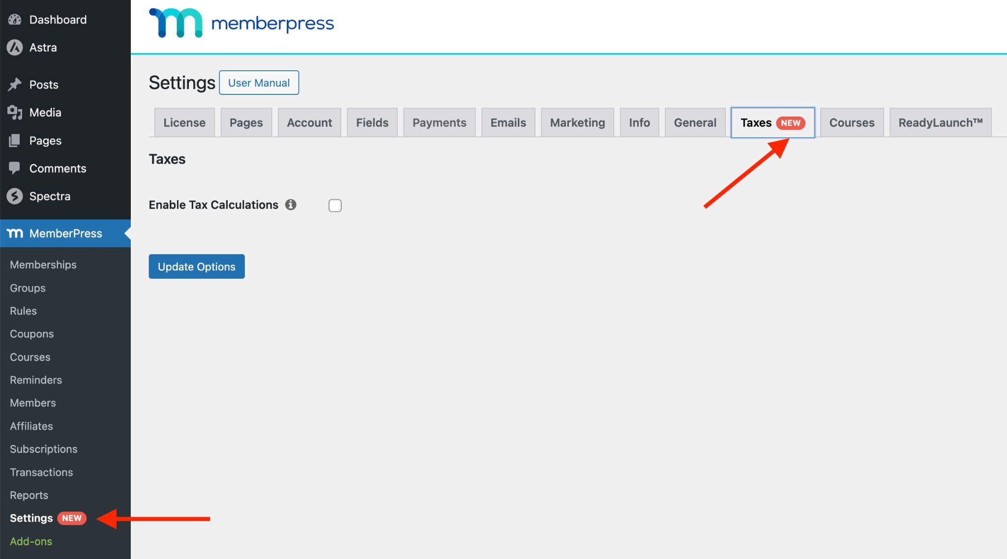 memberpress taxes setting