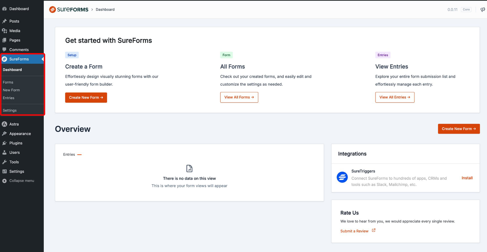 sureforms dashboard